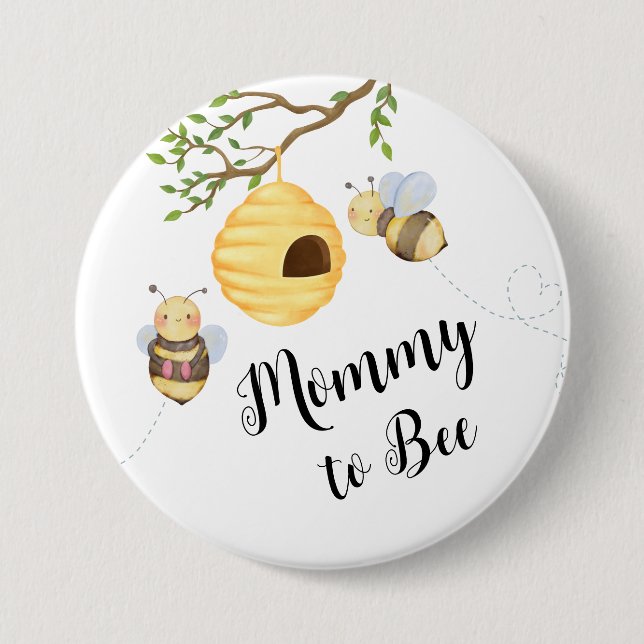Baby Shower Bee Stift - Lägg till ditt eget namn t Knapp (Framsida)