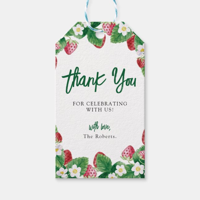 Baby Shower Berry Sweet (sommarjordgubbar) Presentetikett (Framsidan)