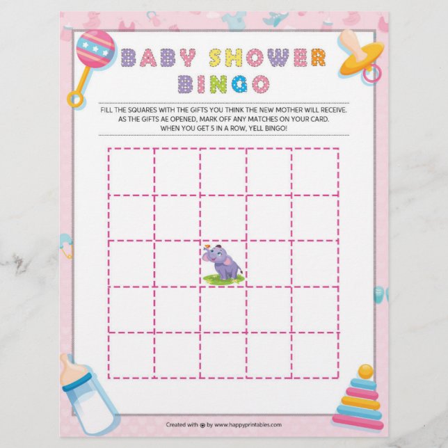 Baby Shower Bingo [Baby Basics Rosa] Brevhuvud (Framsida)