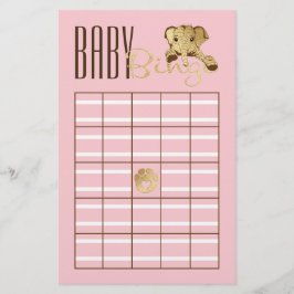 Baby Shower BINGO Baby Guld Rosa Elephant Flygblad
