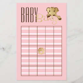 Baby Shower BINGO Baby Guld Rosa Elephant Flygblad