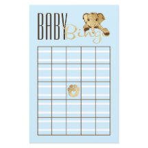 Baby Shower BINGO Babyblå Guld Elefant