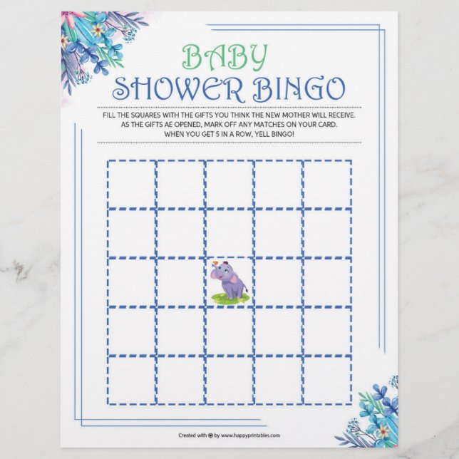 Baby Shower Bingo [Blue Blommigt] Brevhuvud (Framsida)