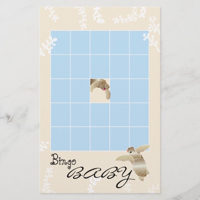 Baby Shower BINGO "Blue/Cream Turtle" Flygblad (Framsidan)