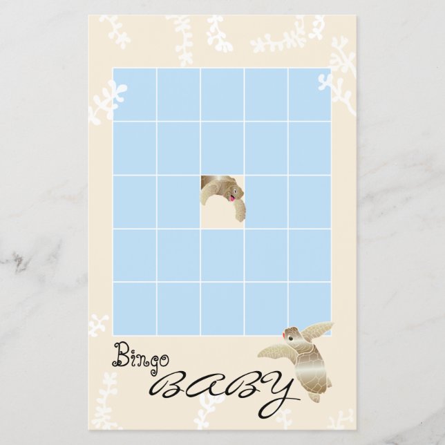 Baby Shower BINGO "Blue/Cream Turtle" Flygblad (Framsidan)