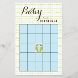 Baby Shower BINGO Blue Grönt UGGLA Flygblad