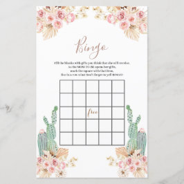 Baby Shower Bingo Boho Cactus Rosa Flowers