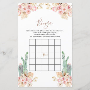 Baby Shower Bingo Boho Cactus Rosa Flowers