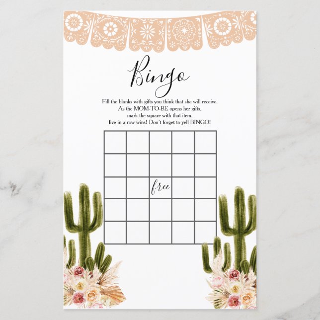 Baby Shower Bingo Boho Cactus Taco 'om Kärlek (Framsida)