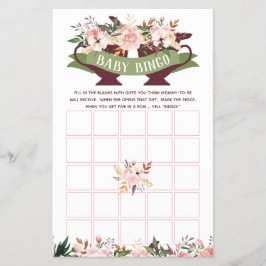 Baby Shower Bingo, Boho Tea Party med Flowers Flygblad