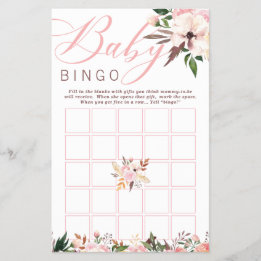 Baby Shower Bingo, Boho with Flowers Flygblad