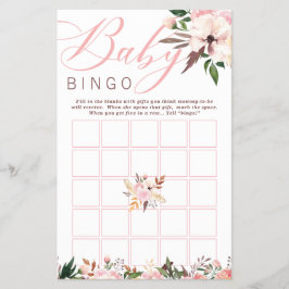 Baby Shower Bingo, Boho with Flowers Flygblad