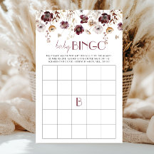 Baby Shower Bingo Burgunder Vattenfärg Vilda Blomm
