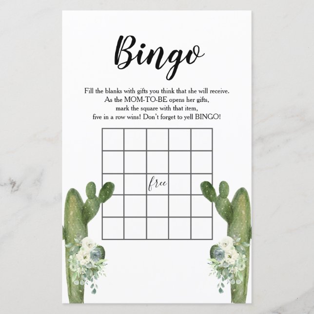 Baby Shower Bingo Cactus Blommigt Taco 'om Kärlek (Framsida)