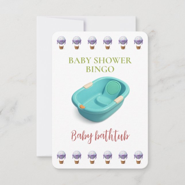 Baby Shower Bingo Card, Funny Game- Baby bathtub (Framsida)
