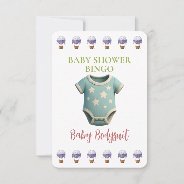 Baby Shower Bingo Card, Funny Game- Baby Bodysuit (Framsida)