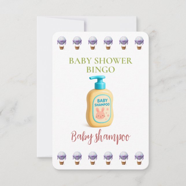 Baby Shower Bingo Card, Funny Game- Baby shampoo (Framsida)