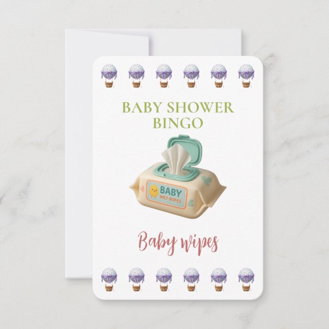 Baby Shower Bingo Card, Funny Game- Baby Wipes (Framsida)