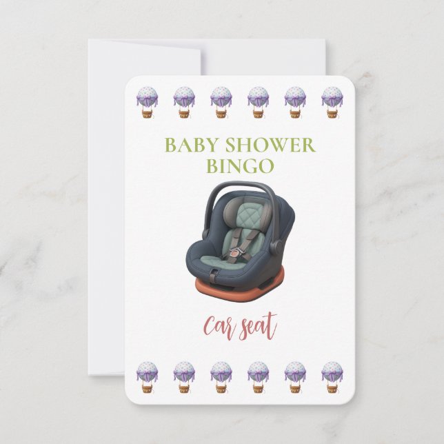 Baby Shower Bingo Card, Funny Game- Car Seat (Framsida)