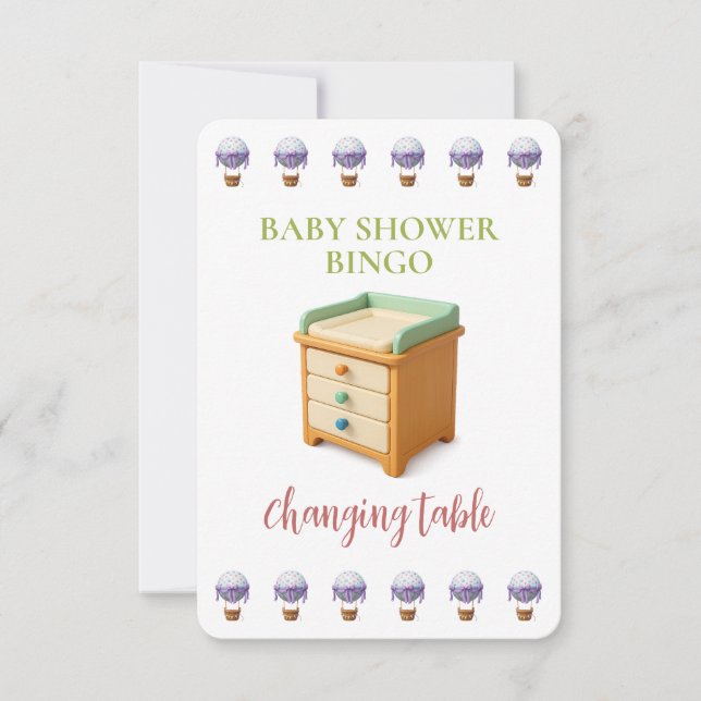 Baby Shower Bingo Card, Funny Game- Changing table (Framsida)