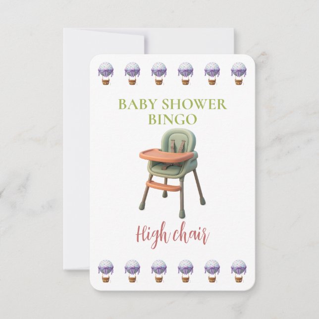 Baby Shower Bingo Card, Funny Game- High Chair (Framsida)
