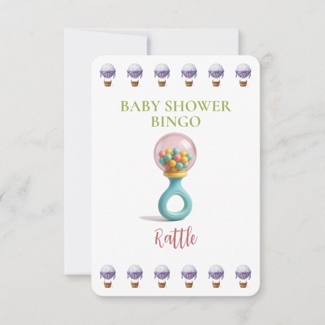 Baby Shower Bingo Card, Funny Game- Rattle (Framsida)