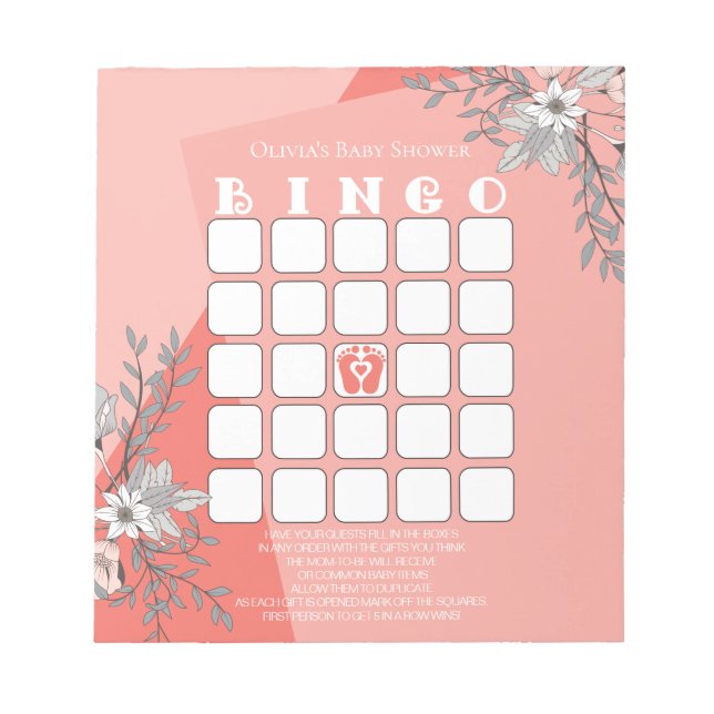 Baby Shower Bingo Coral Geometric Anteckningsblock (Framsida)