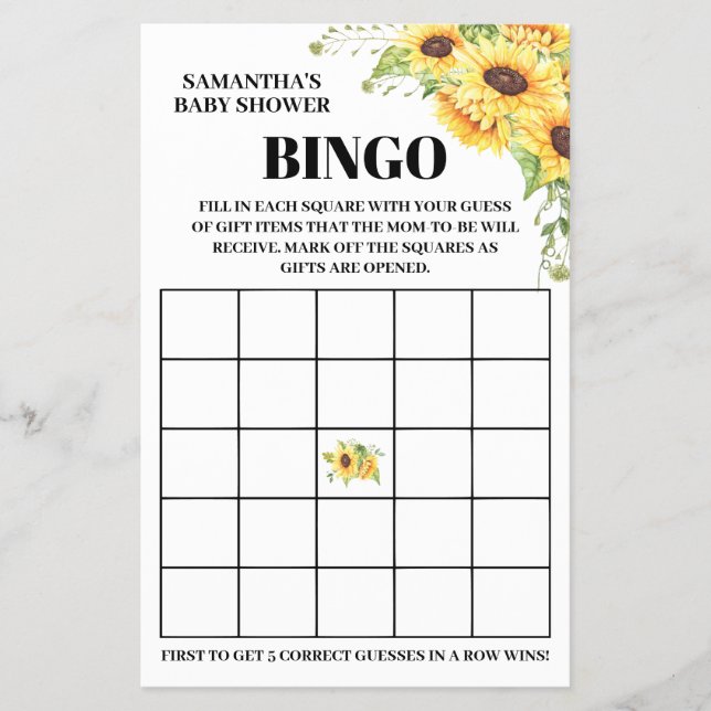 Baby Shower Bingo english speth-spelkort Flygblad (Framsidan)