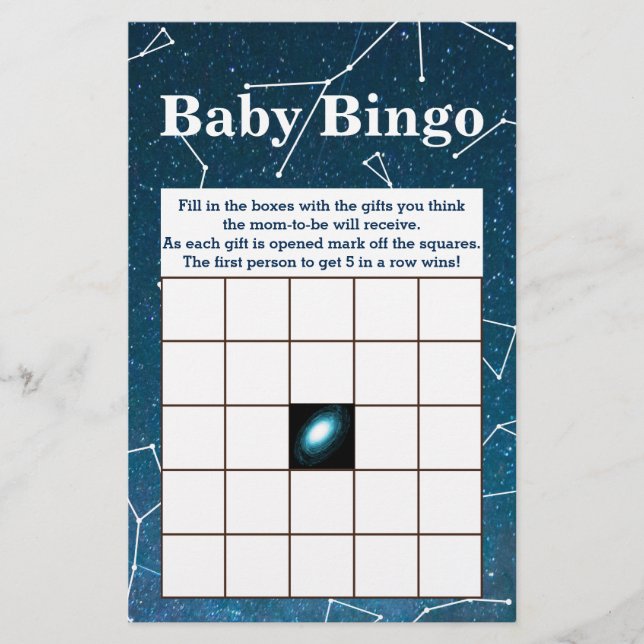 Baby Shower Bingo för Space Star Constellations Flygblad (Framsidan)