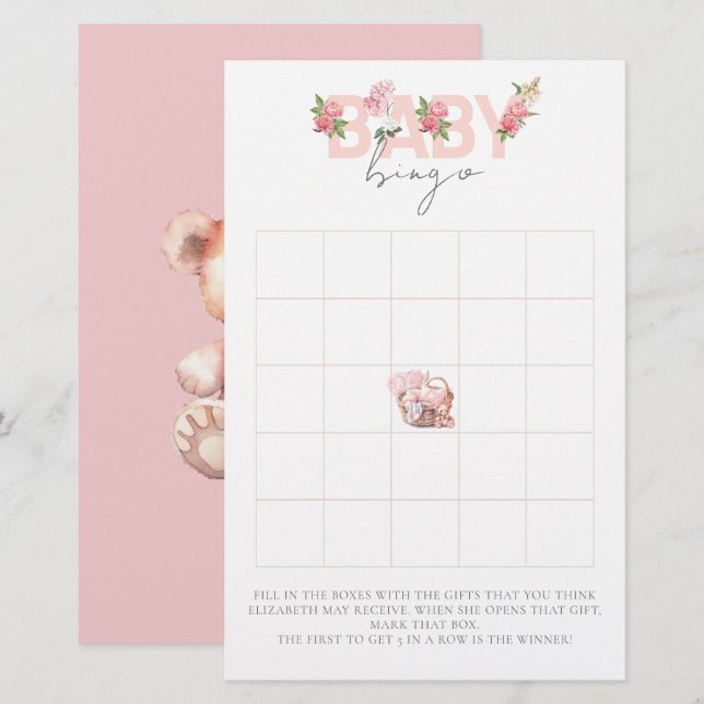 Baby Shower Bingo Game Baby Basket (Fram/baksida)