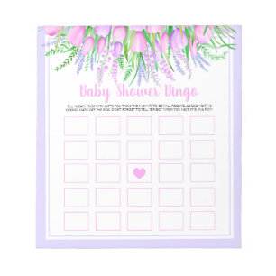 Baby Shower Bingo Game Blommigt Lavender Rosa Tuli Anteckningsblock