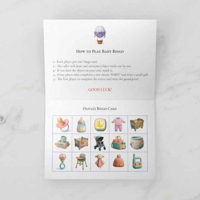 Baby Shower Bingo Game Board11. Fun Party Helgkort (Inuti)