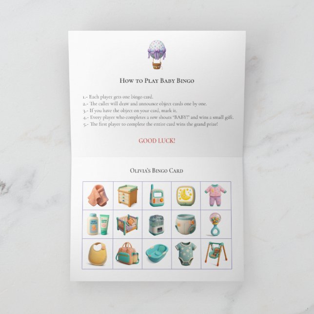 Baby Shower Bingo Game Board12. Fun Party Helgkort (Inuti)