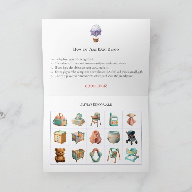 Baby Shower Bingo Game Board16. Fun Party Helgkort (Inuti)