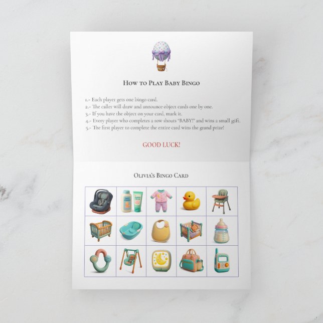 Baby Shower Bingo Game Board19. Fun Party Helgkort (Inuti)