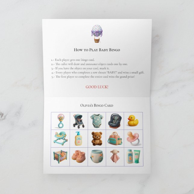 Baby Shower Bingo Game Board20. Fun Party Helgkort (Inuti)
