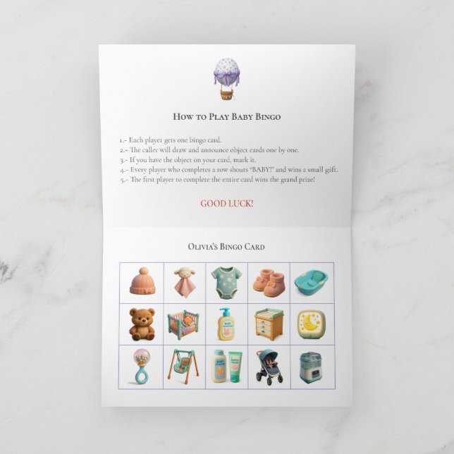 Baby Shower Bingo Game Board3. Fun Party Helgkort (Inuti)