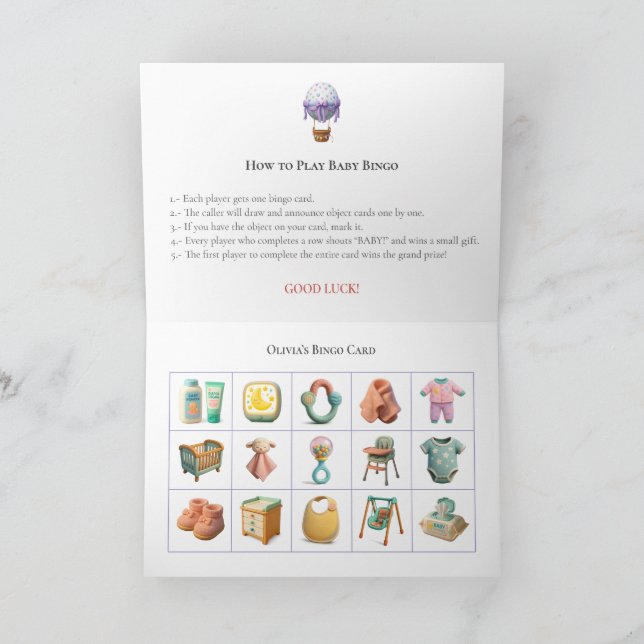 Baby Shower Bingo Game Board4. Fun Party Helgkort (Inuti)