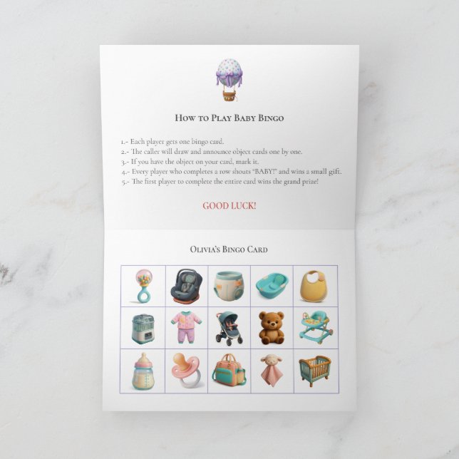 Baby Shower Bingo Game Board5. Fun Party Helgkort (Inuti)