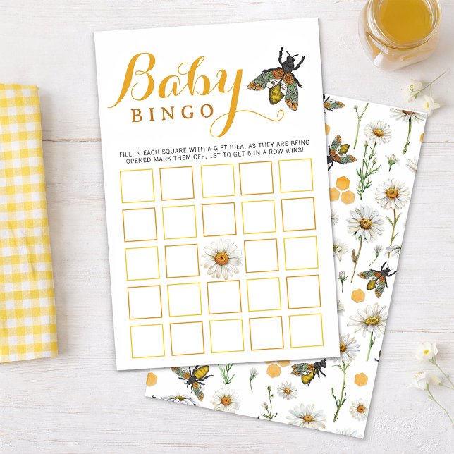 Baby Shower Bingo Game | Bumblebee Honungsbi Tema (Mama Bee Baby Bingo Game Card)