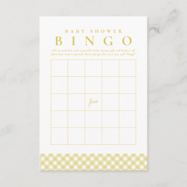 Baby shower bingo game cute yellow gingham card inbjudningar (Framsida)