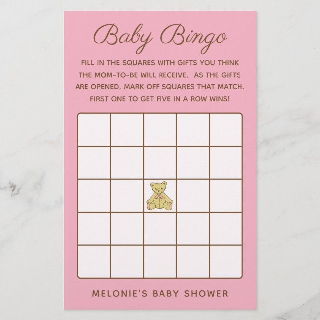 Baby Shower Bingo Game Flygblad (Framsidan)