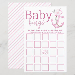 Baby Shower Bingo Game Nautisk Rosa Anchor Baby