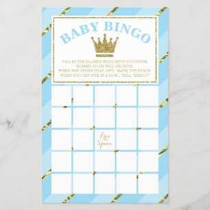 Baby Shower Bingo Game, Prince, Blue and Guld Flygblad