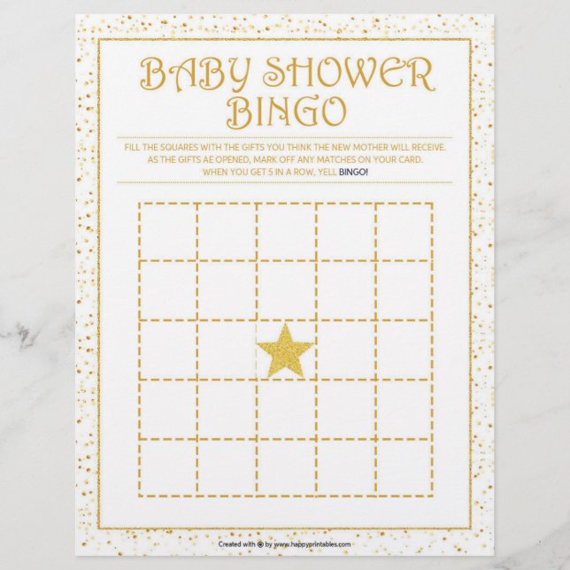 Baby Shower Bingo [Golden Sparkles] Brevhuvud (Framsida)