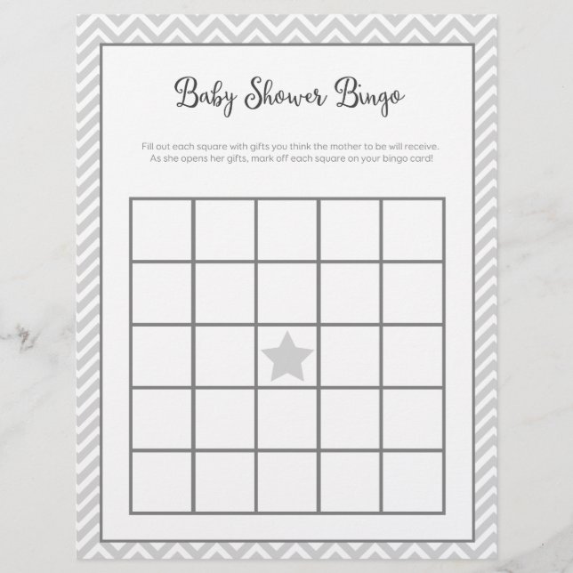 Baby Shower Bingo Grått Chevron (Framsida)