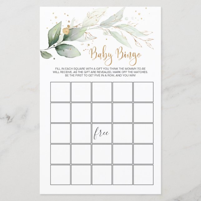 Baby Shower Bingo Greenery Foliage Game (Framsida)