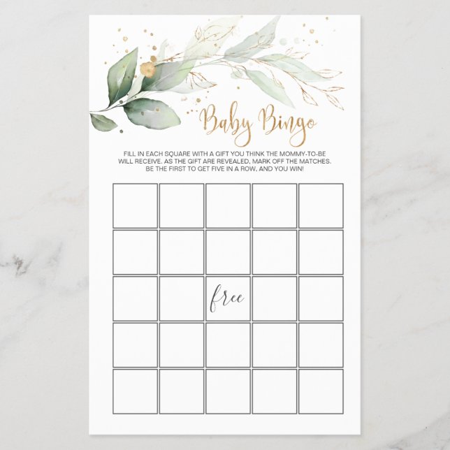 Baby Shower Bingo Greenery Foliage Game Flygblad (Framsidan)