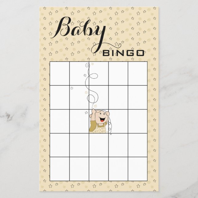Baby Shower BINGO Guld Black Stars Baby Flygblad (Framsidan)