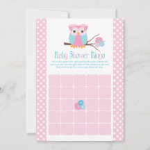 Baby Shower Bingo-kort för flicka Uggla